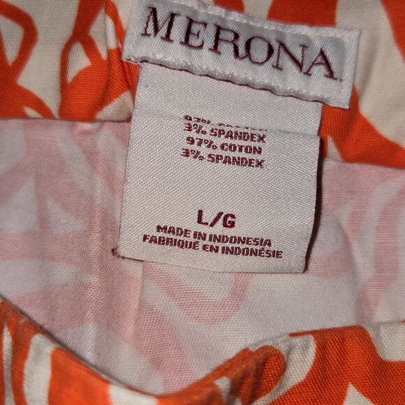 Merona Orange & White Paisley A-Line Skirt With Pockets - Elastic Waist - Size L - Picture 3 of 4